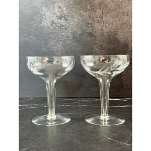VTG PAIR (2) Hollow Stem Mid-Century Coupe Champagne Glasses 7 7/8in Tall MINT!